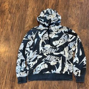 Nike Hoodie Men's Black and White Graphic Logo all over Hoodie